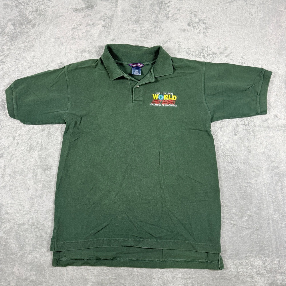 VTG Fruit of the Loom Mens L Polo Shirt 2005 World Street National Racing Green